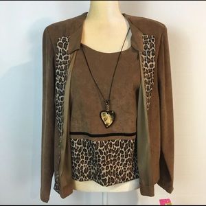 R&M Richards 12 Faux Suede Jacket Attached Top